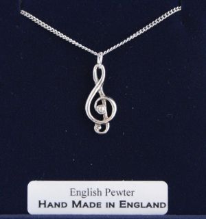   Clef Music Necklace in Fine English Pewter, Hand Made and Gift Boxed