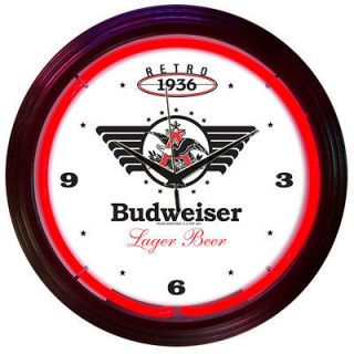 Budweiser Retro Neon Clock Sign Bar Bud 1936 Design