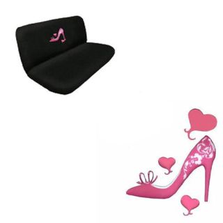   Pink Love Heels and Hearts 1 Black Back Bench Row Car Seat Covers