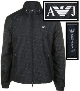   Jeans Jacket Multi Logo Zip Nylon Hooded Bomber in Black & Gray Logo