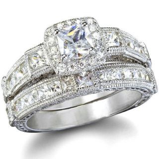 14k white gold 925 sterling silver princess cut wedding ring