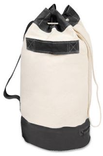Pro Mart Natural/Black Canvas Duffle Bag, Drawstring & Shoulder Strap