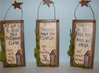 Set of 3 New Country Primitive Wood OUTHOUSE Bathroom Home Decor Signs