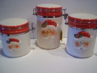   CHRISTMAS CANISTERS SET OF THREE SANTA FACE KITCHEN HOME DECOR