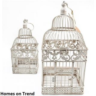 NEW DECORATIVE SQUARE CREAM METAL BIRDCAGE IN 2 SIZES