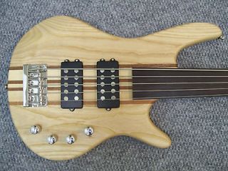 Fretless Bass Guitar, 5 String, solid wood Neck through body, Active 