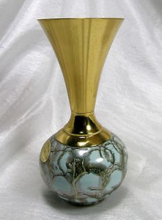 Delft Brass and Ceramic Handiwork Vase, Made in Holland
