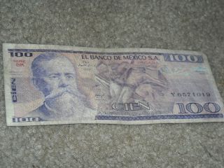 Mexican 100 Cien Paper Money Banknote Mexico