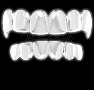 2ND* Platinum Silver style GRILLZ VAMPIRE DRACULA FANG Teeth Mouth 