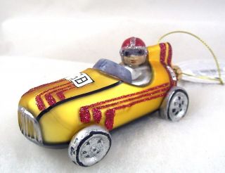 Vintage style SOAP BOX CAR Racer Glass Ornament New Fun Christmas 