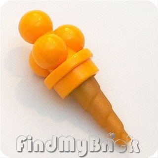 F141A Lego Food Ice Cream Scoops with Ice  Cream Cone   Bright Orange 