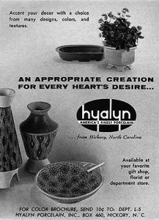 Hyalyn Porcelain PLANTER Vase ASHTRAY Original 1960 Magazine Ad