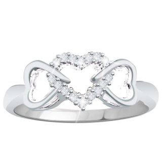   Diamond Sterling Silver Triple Hearts Promise Ring with Gift Box