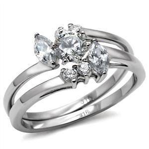   WOMENS STAINLESS STEEL CZ ENGAGEMENT WEDDING RING BAND SET SIZE 5