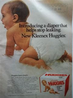   Cute Baby Wearing Huggies Disposable Diapers Photo Vintage Print Ad
