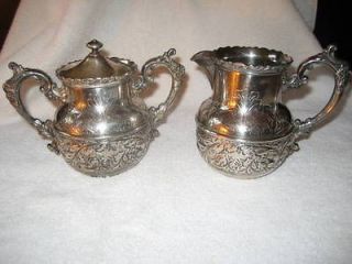 Derby & Co. Antique Silver plated Sugar Bowl & Creamer Marked 1852