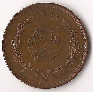 MEXICO 1941 2 CENTAVOS Coin ~ Estados Unidos Mexicanos 31/32 diameter