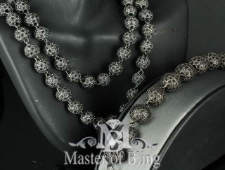   OUT LAB SIMULATED DIAMOND BLACK BEAD BALL NECKLACE CHAIN BRACELET SET