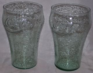 Coca Cola~Two Glasses~Coke~Green Dimple Glass~Extra Large Size~36 Oz 