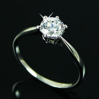 White Gold gp Classic Six Prong lab Diamond Engagement Wedding Ring Sz 