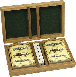 Lures of the past playing card & dice set in collectable engraved wood 
