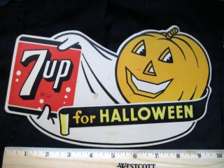 VINTAGE UNUSED 7UP BOTTLE ADVERTISING DECORATION FOR HALLOWEEN, JACK O 