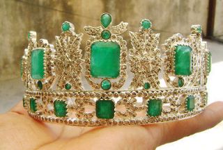 16.48ct Rose/Antique Cut Diamond Silver Emerald Victorian Look Tiara