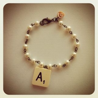 Scrabble tile vintage style pearl rose bracelet. *Choose any letter 