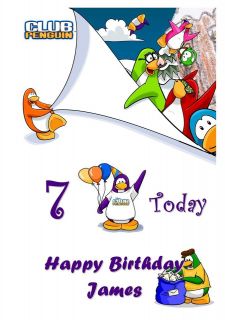 LARGE A5 CLUB PENGUIN Personalised Birthday Card Grand Son / Daughter 