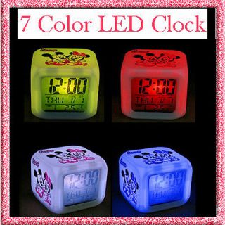 LED Digital Mickey Mouse 7 Color Change Glowing Lovey Alarm Clock 