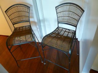 Pier 1 Imports Bamboo & Iron Pair of Chairs with beaded cushions