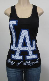 LA CITY OF ANGELS Tank Top Los Angeles Dodgers Womens Black Juniors Jr 