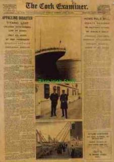 TITANIC LOST The Cork Examiner April 16th 1912  White Star Irish 