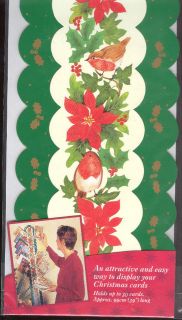 Christmas Card Holder Display Holds 30 Cards Poinsettia & Birds NEW 