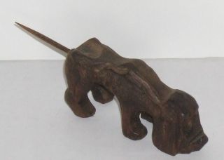 Vintage Carved Wood Bloodhound Dog Figurine toothpick tail, 1 1/4 in 