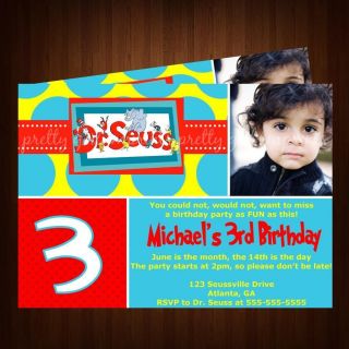 DR SEUSS CAT AND THE HAT BIRTHDAY PARTY INVITATION PERSONALIZED W 