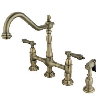 Center Bridge Kitchen Faucet with Brass Side Sprayer Antique 