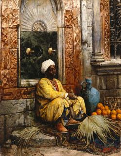 LUDWIG DEUTSCH Orange Seller VASE vendor fan seated fruit arabic 
