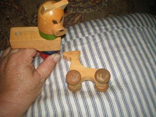 VINTAGE WOODEN TOYS BLOCKS OF ALL TYPES AND A PUSH TOY AND OTHER