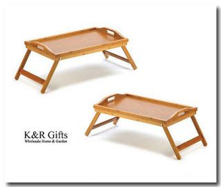 Set of 2 Breakfast In Bed Versitile Bamboo Wood Serving Utility Trays 
