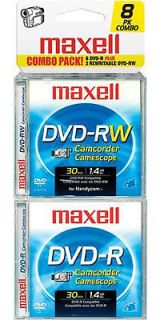 MAXELL CAMCORDER DVD R AND DVD RW COMBO PACK 8 TOTAL DISCS (6)DVDR (2 