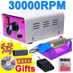 Electric Nail Art File Drill 6 Bits Acrylic Tool 110V Manicure File 