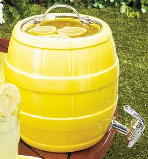   Gallon Ceramic Beverage Dispenser Lemon Yellow Drink Holder Glass Lid