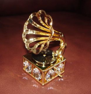 GRAMOPHONE 24K GOLD PLATED FIGURINE WITH BEST~*~AUSTRIA​N CRYSTALS 