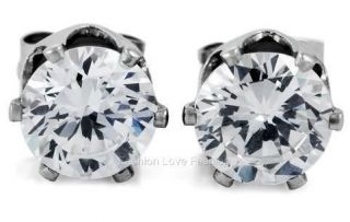 Clear Round CZ Magnetic Clip On Stud Earrings For Mens/Womens 4mm to 