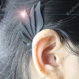Black Flame Dragon Wing Ear Cuff Stud Wrap Earrings Goth Punk Rock 