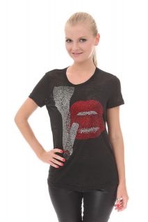 vil Burnout T shirt with Crystals Smoking Lips Black Size L