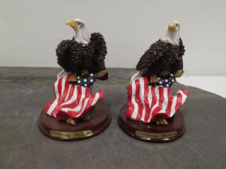Set of Two Ashley Belle American Eagle Figurines With Flags