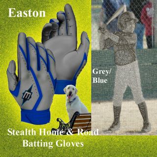 Easton Stealth Home & Road Batting Gloves Grey/Royal YOUTH 1 Pair