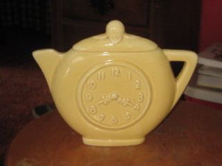 Vintage Yellow Teapot Wall Pocket with Clock Face
